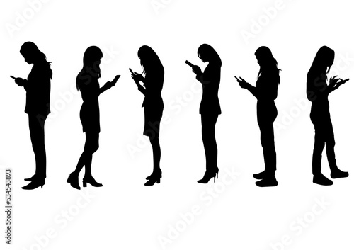 graphics silhouette Business woman hold smartphone for connection by technology vector illustration
