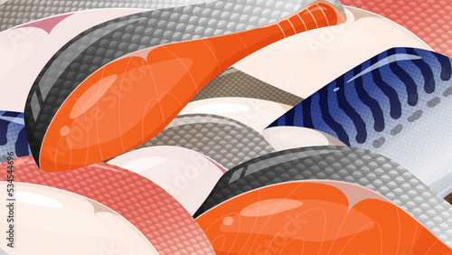 魚の切り身の背景イラスト_16:9
