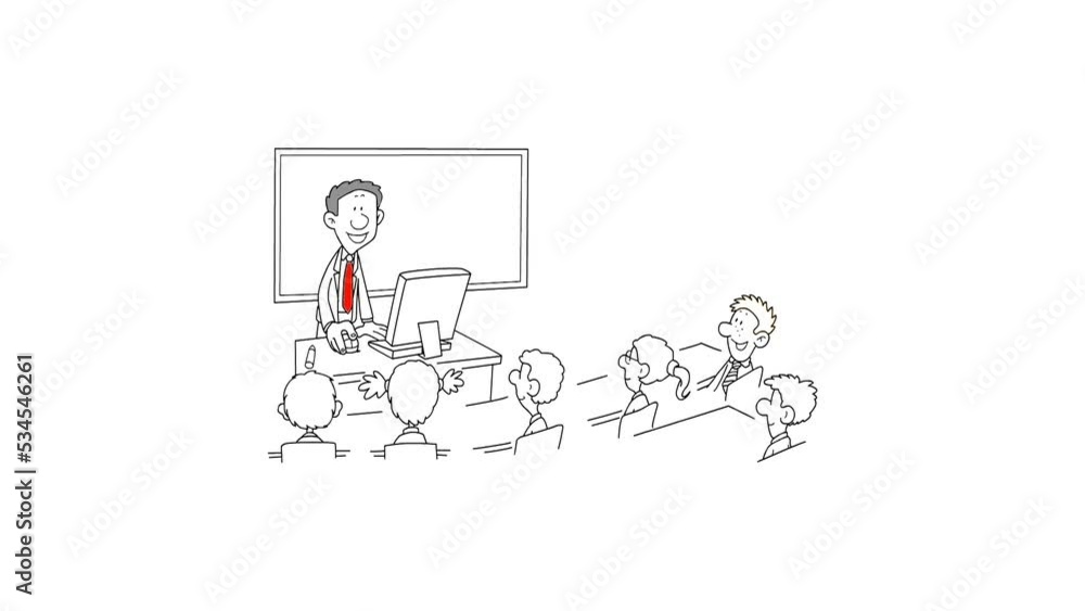 professor giving lecture to students sketch and 2d animation professor giving lecture to students sketch and 2d animation