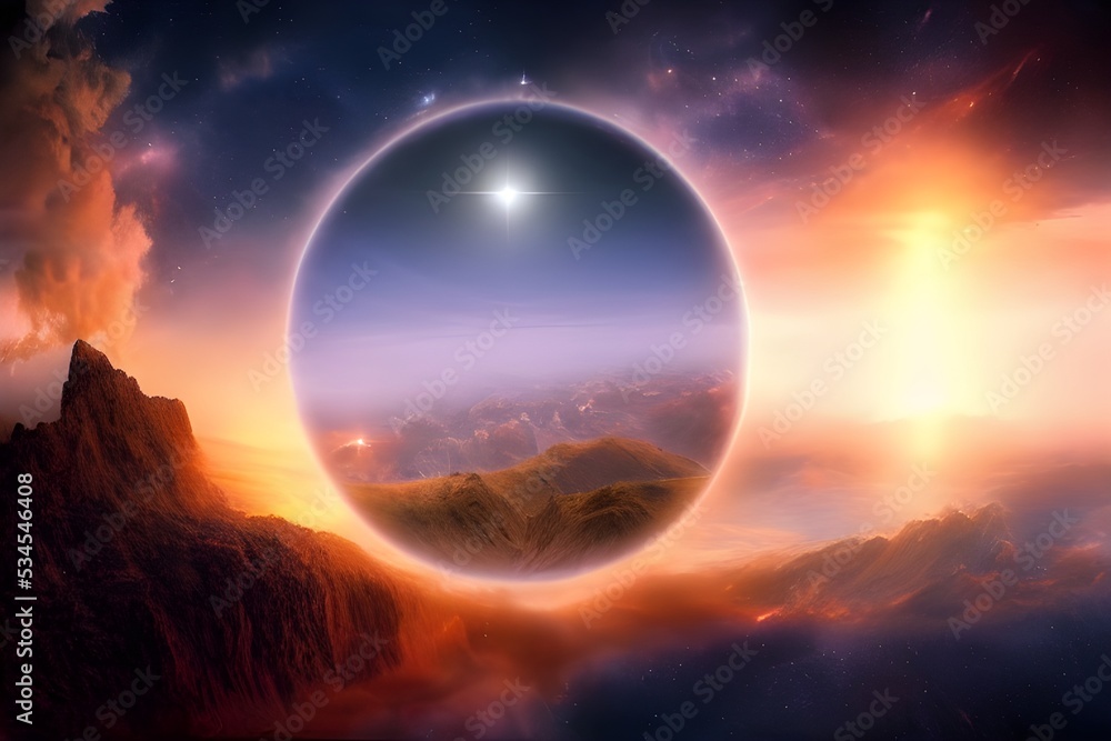 3d illustration of creation of universes. A planets and stars form from a single point in space time.