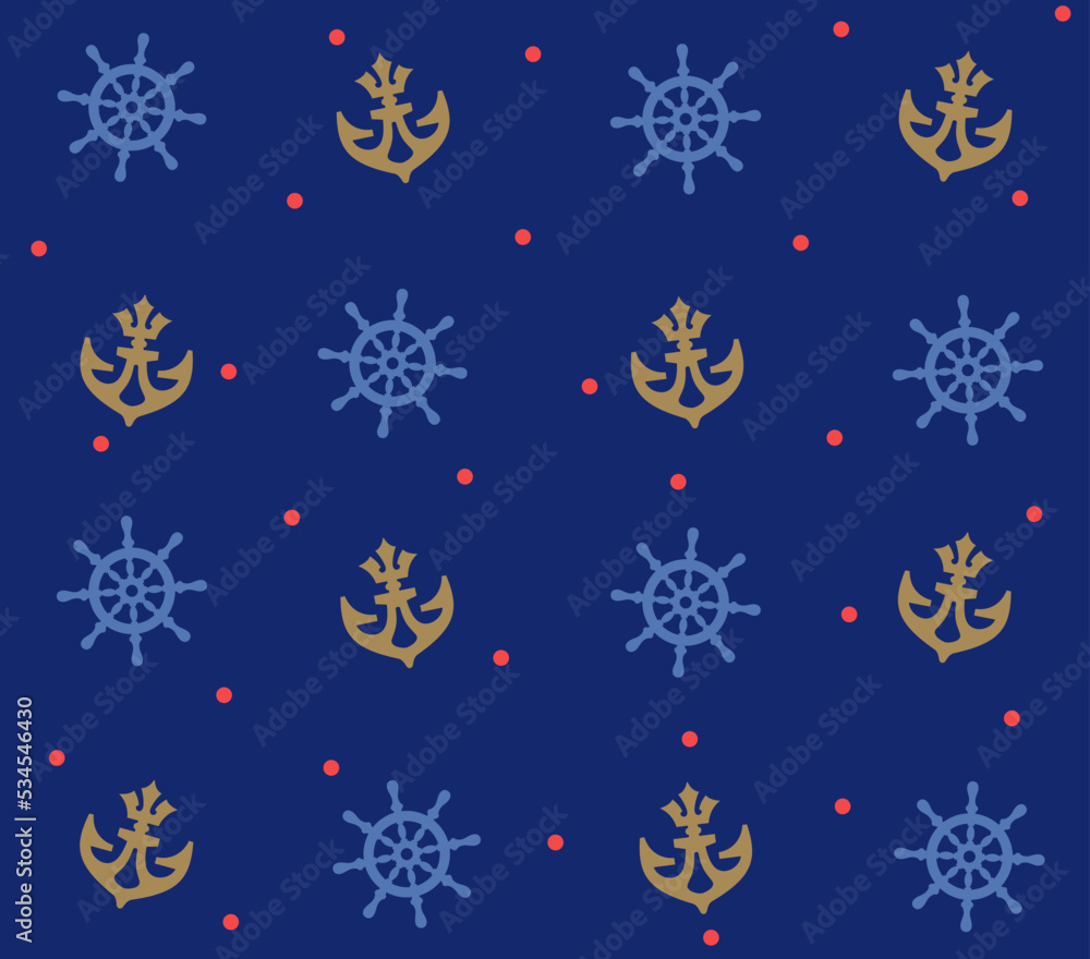 Nautical seamless vector pattern. Sea background for fabric, wrapping cards, flyers. Blue anchors. Pink steering wheel. Sea. Ocean. Sailor. Marine. Fabric design. Nautical emblem. Sea symbols. Sailing Nautical seamless vector pattern. Sea background for fabric, wrapping cards, flyers. Blue anchors. Pink steering wheel. Sea. Ocean. Sailor. Marine. Fabric design. Nautical emblem. Sea symbols. Sailing