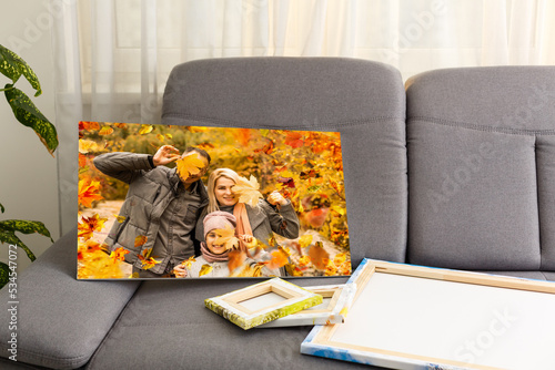 photo canvas with a family in autumn photo