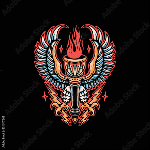 flying torch tattoo vector design