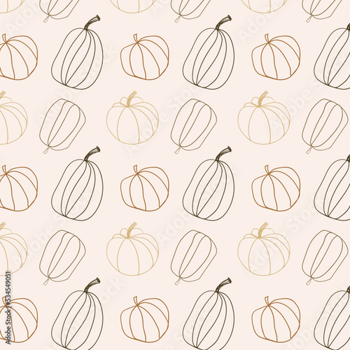 Seamless pattern with linear pumpkins. Flat style. Vector illustration.