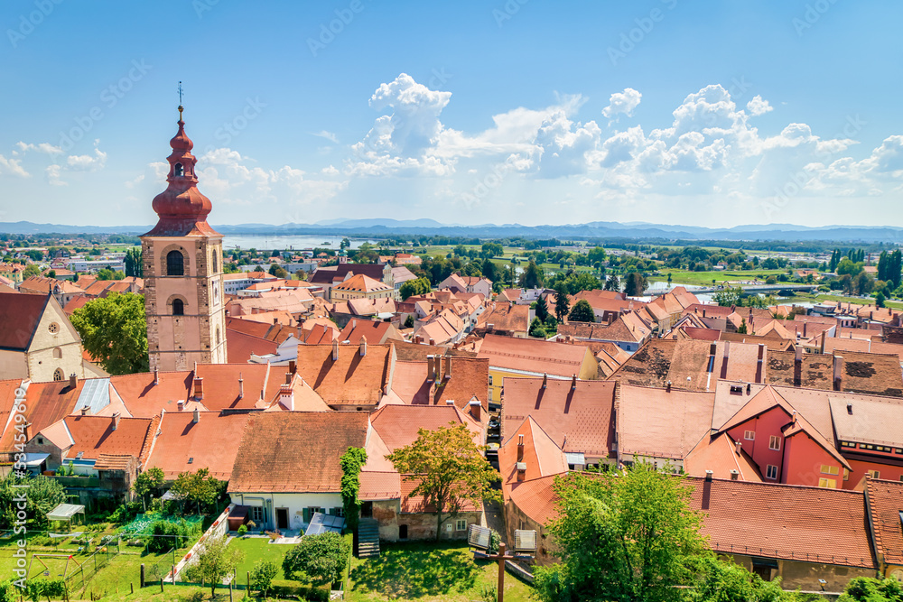 Panoramic view of Red roofs of the beautiful towns in Czech republic in summer time with green nature around