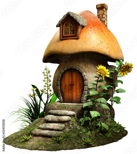 Fairy mushroom house 3D illustration 