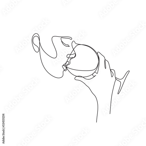 Woman with wine glass line draw. Drawing with one continuous line. Linear glamor logo in a minimalistic style for a wine label.