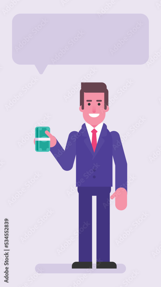 Businessman holding wad money and smiles Businessman holding wad money and smiles