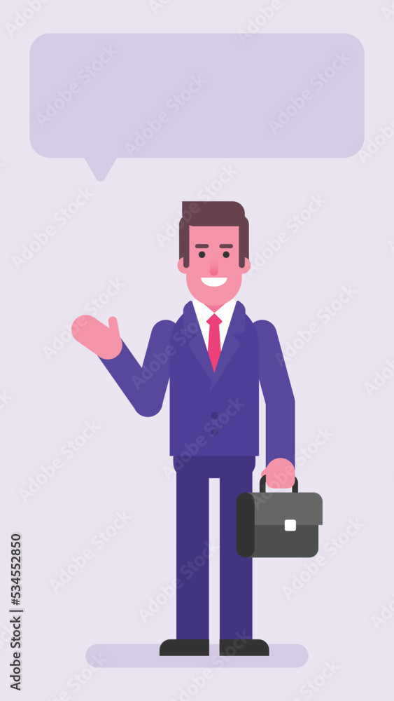 Businessman holding suitcase and waving his hand