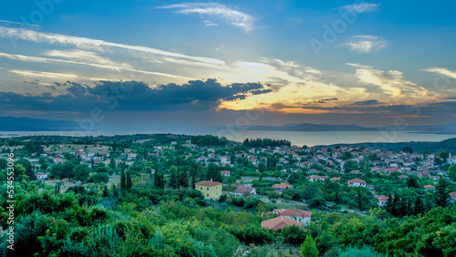 Sunset over Horto village on Pagasitikos gulf. Greece.