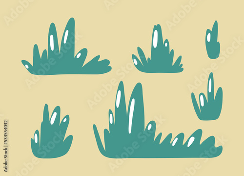 Bunches of grass in flat cartoon style. Element for design illustrations with natural landscape. Grass growing in a pasture, meadow or clearing.