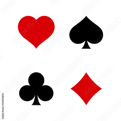 Suit of playing cards. Vector illustration symbols isolated on white background. Playing card suits isolated on white background. 
Spade, diamond, heart and club.