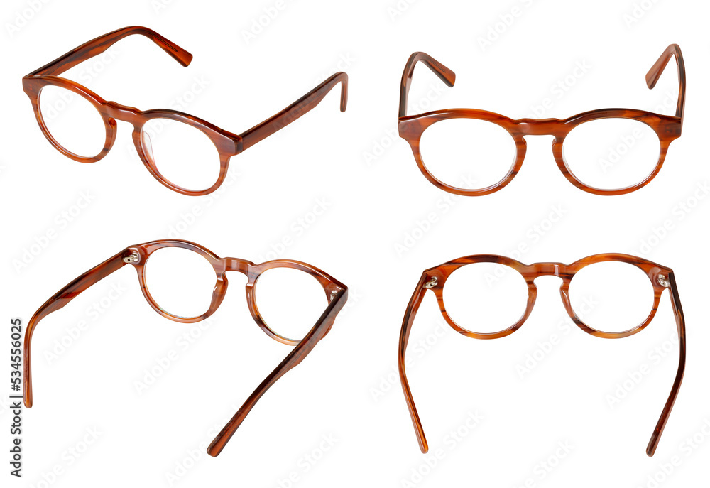 isolated brown men's glasses isolated on white background - obrazy, fototapety, plakaty 