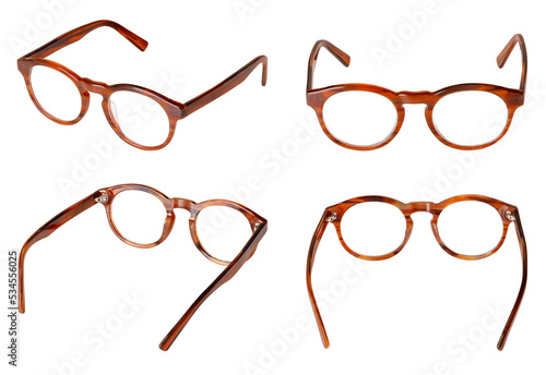 isolated brown men's glasses isolated on white background