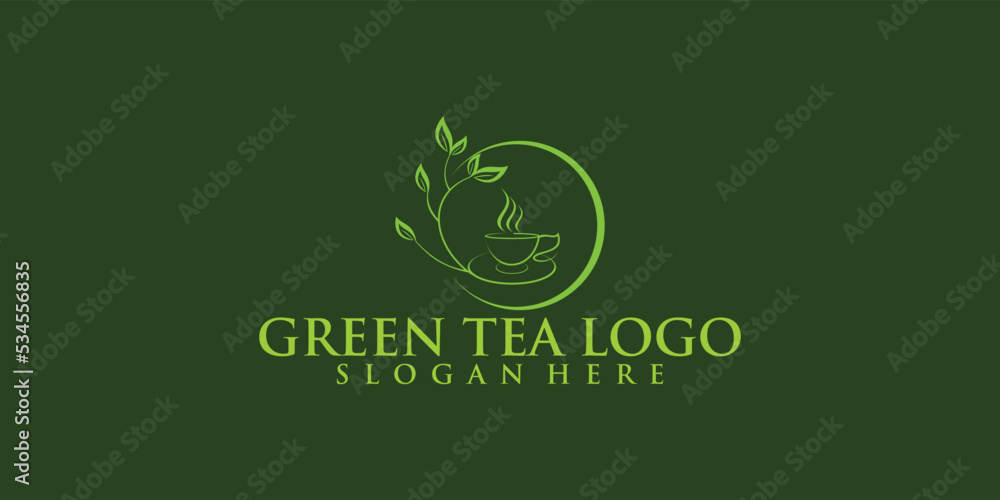 Naklejka premium Green tea simple logo design with unique concept premium vector