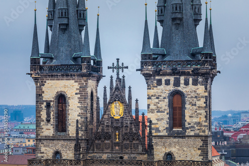 Obraz na płótnie Tyn Cathedral close-up in Prague old town square, Czech Republic w salonie
