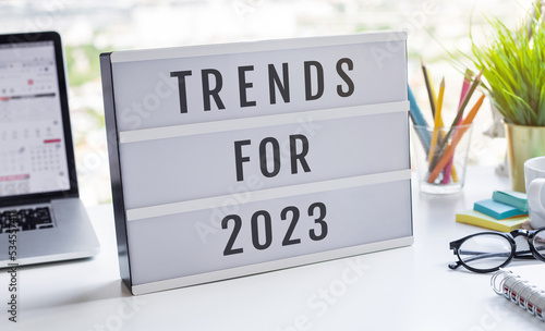 Trends for 2023 concepts with text on lightbox.inspiration and creativity. photo