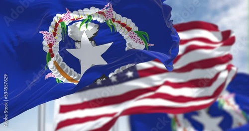 Close-up view of the Northern Mariana Islands national flag waving in the wind