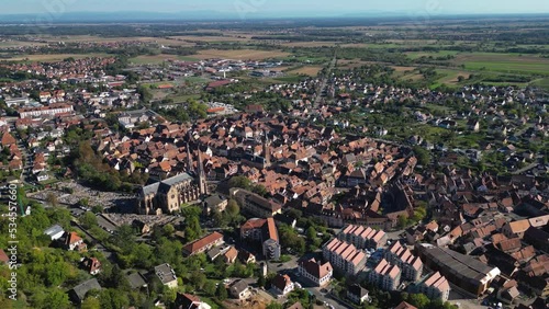 Aerial view around the old town of the city Obernai in France	 photo