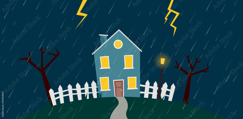 Obraz premium rainy landscape house garden
