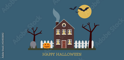 Fototapeta Naklejka Na Ścianę i Meble -  Happy Halloween House decoration pumpkin bats spooky night