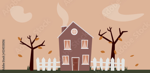 Autumn fall cozy house landscape orange 