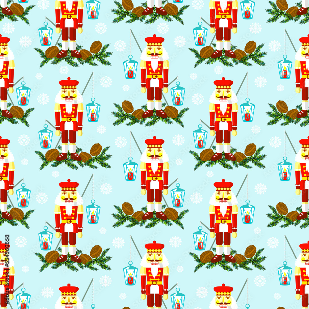 Vector - nutcracker with lantern seamless pattern. Vector - nutcracker with lantern seamless pattern.
