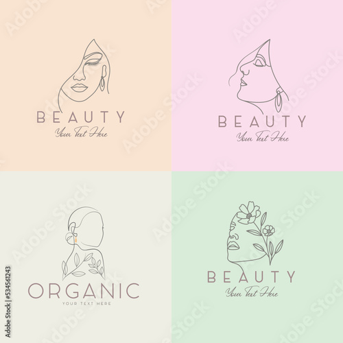 Feminine logo artwork woman faces line art drawing icon