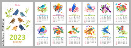 Design of a wall monthly calendar for year 2023, the week starts