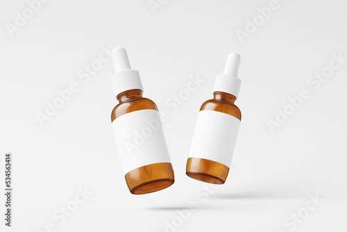 Amber Glass Dropper Bottle 3D Rendering White Blank Mockup