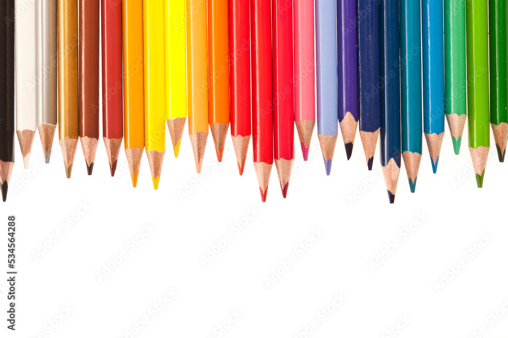 row of coloful pastels or crayons isolated row of coloful pastels or crayons isolated