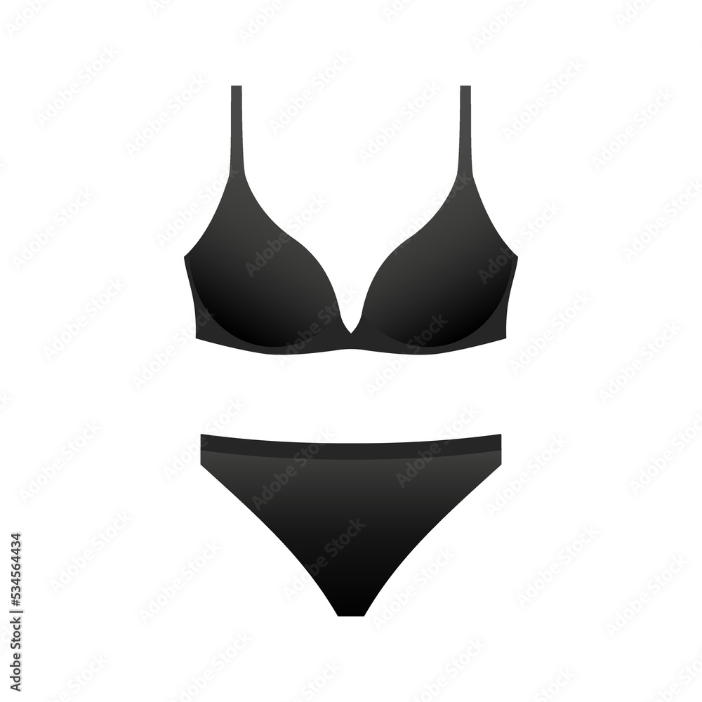 Black female panties and bra template. Elegant sexy lingerie in trendy  design. Stylish swimsuit from new collection with classic vector style  Stock Vector