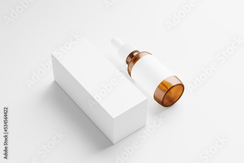 Wallpaper Mural Amber Glass Dropper Bottle 3D Rendering White Blank Mockup Torontodigital.ca