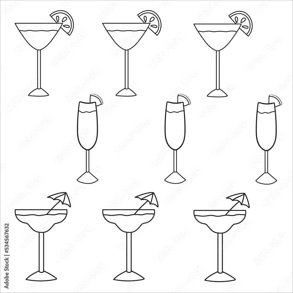 A collection of vector symbols in a fashionable flat style on a white background.A set of icons with drinks,A set of cold drinks,cocktail A collection of vector symbols in a fashionable flat style on a white background.A set of icons with drinks,A set of cold drinks,cocktail