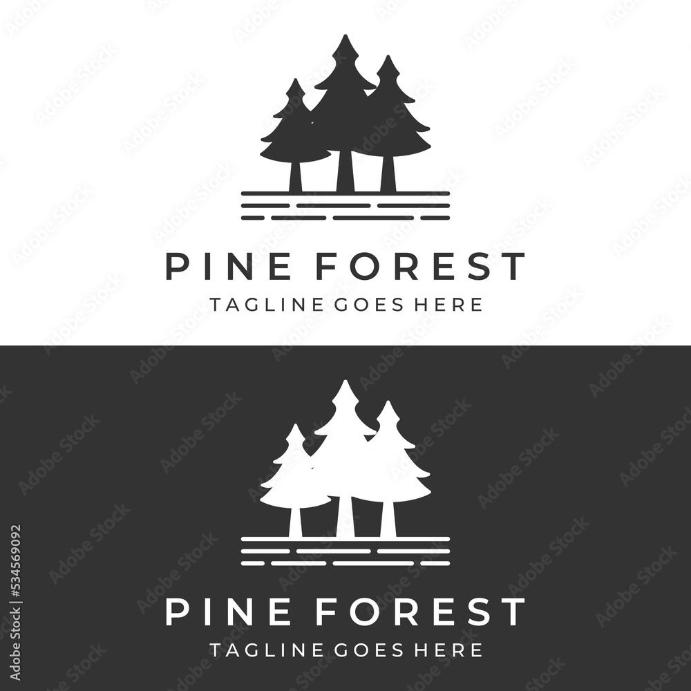 Creative abstract pine tree and pine forest Logo template design isolated background.Logos for badges,business,christmas,brands and natural products. Creative abstract pine tree and pine forest Logo template design isolated background.Logos for badges,business,christmas,brands and natural products.