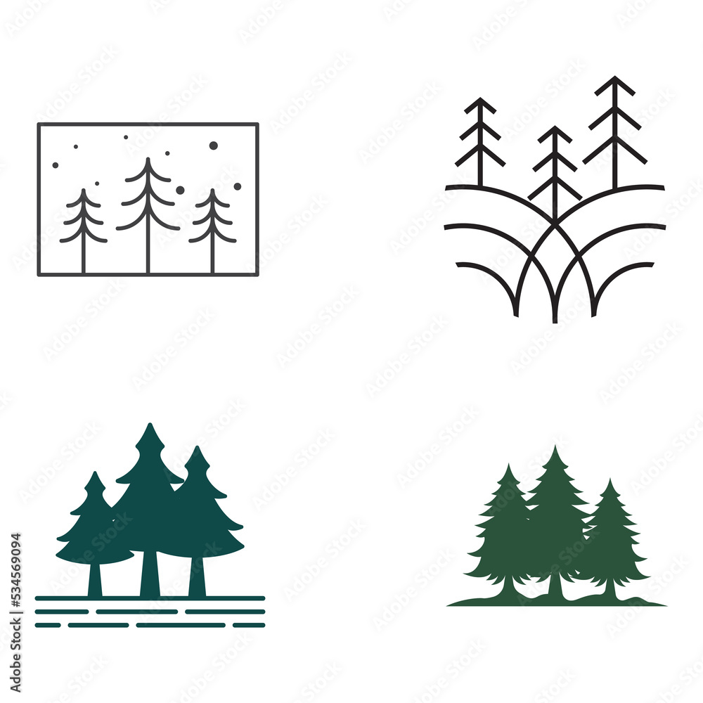 Obraz premium Creative abstract pine tree and pine forest Logo template design isolated background.Logos for badges,business,christmas,brands and natural products.