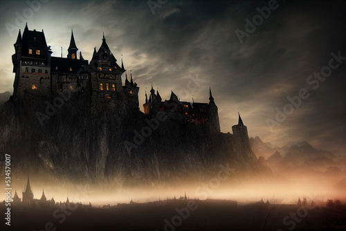 Spooky Dracula castle, Painting of haunted mansion