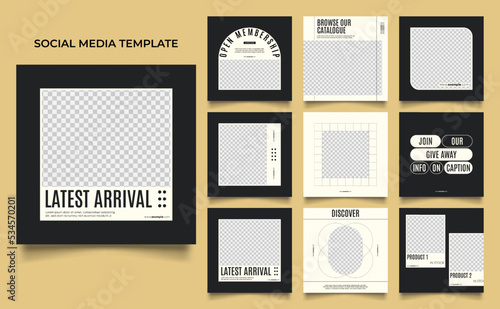 social media template banner fashion sale promotion in black color. fully editable instagram and facebook square post frame puzzle organic sale poster.