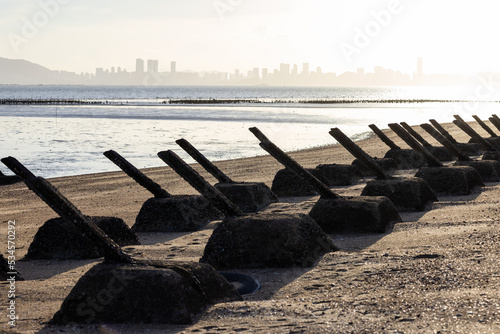 Antilanding spikes on the beach Kinmen of Taiwan photo