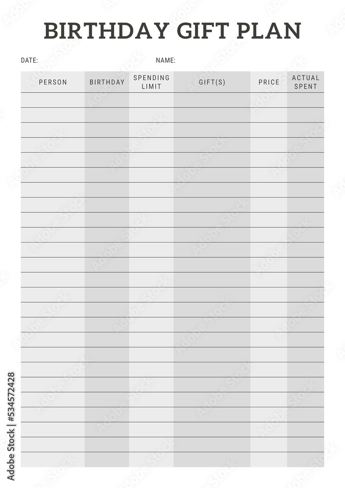 Birthday gift planner Birthday gift planner