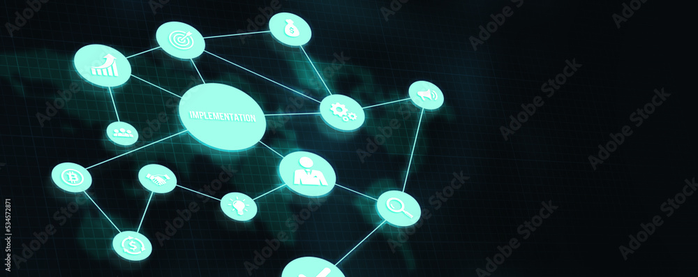 Internet, business, Technology and network concept. IMPLEMENTATION, web technology concept. 3d illustration. Internet, business, Technology and network concept. IMPLEMENTATION, web technology concept. 3d illustration.