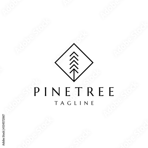 pine tree with line art style logo design