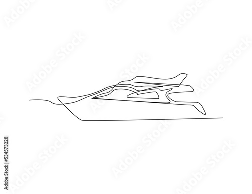 Continuous single line drawing art of Speed boat.  Luxury Yacht line art drawing vector illustration.