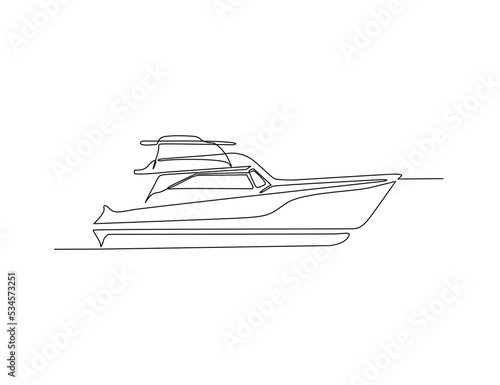 Continuous one line drawing of Luxury Yacht. Boat line art drawing vector illustration.