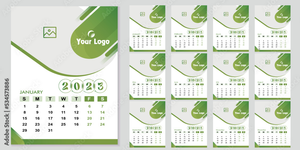 Wall quarterly calendar template for 2023 in a classic minimalist style