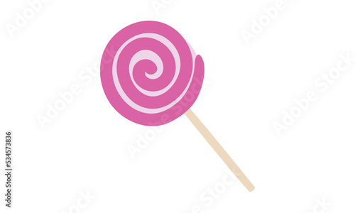 Sweet swirl lollipop clipart. Simple cute round lolly candy on plastic stick flat vector illustration isolated on white. Twisted hard sugar candy cartoon style icon. Caramel suckers vector design