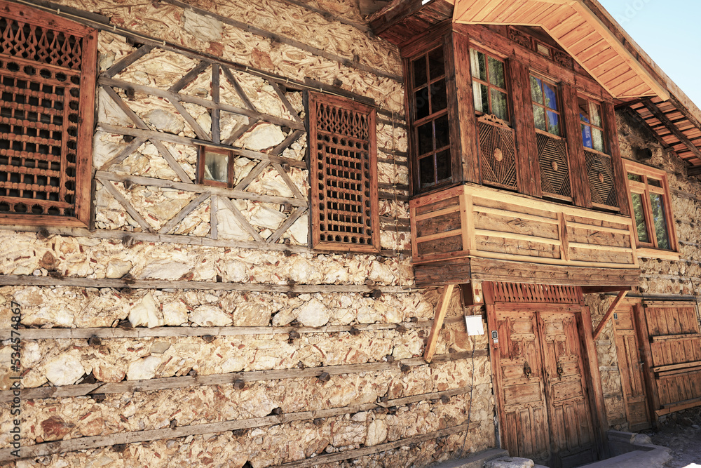Fototapeta premium Düğmeli Evler ( Buttoned houses ) with old the traditional architectural style of the Anatolian towns of İbradı and Ormana. Antalya – Turkey