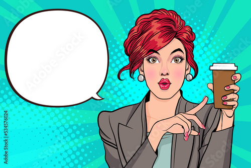 surprised Beautiful young woman show drink beverage coffee 42