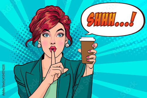 surprised Beautiful young woman show drink beverage coffee 15