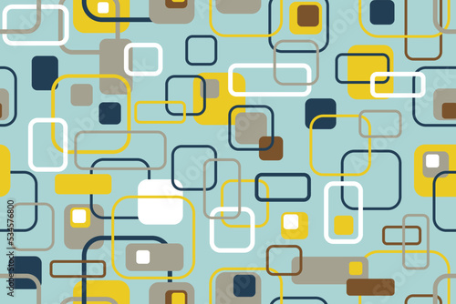 Seamless pastel 60s pattern for fabric, wrapping cards, flyers. Stylish ornament. Modern pastel colors textile. Fashion trends. Squares. Geometric wallpapers. Abstract backdrop. Decor for interior.
